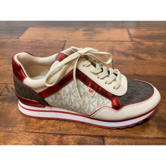 Michael Kors Maddy Color-Block Signature Logo Trainer Crimson Red, Size 8 - Picture 1 of 11